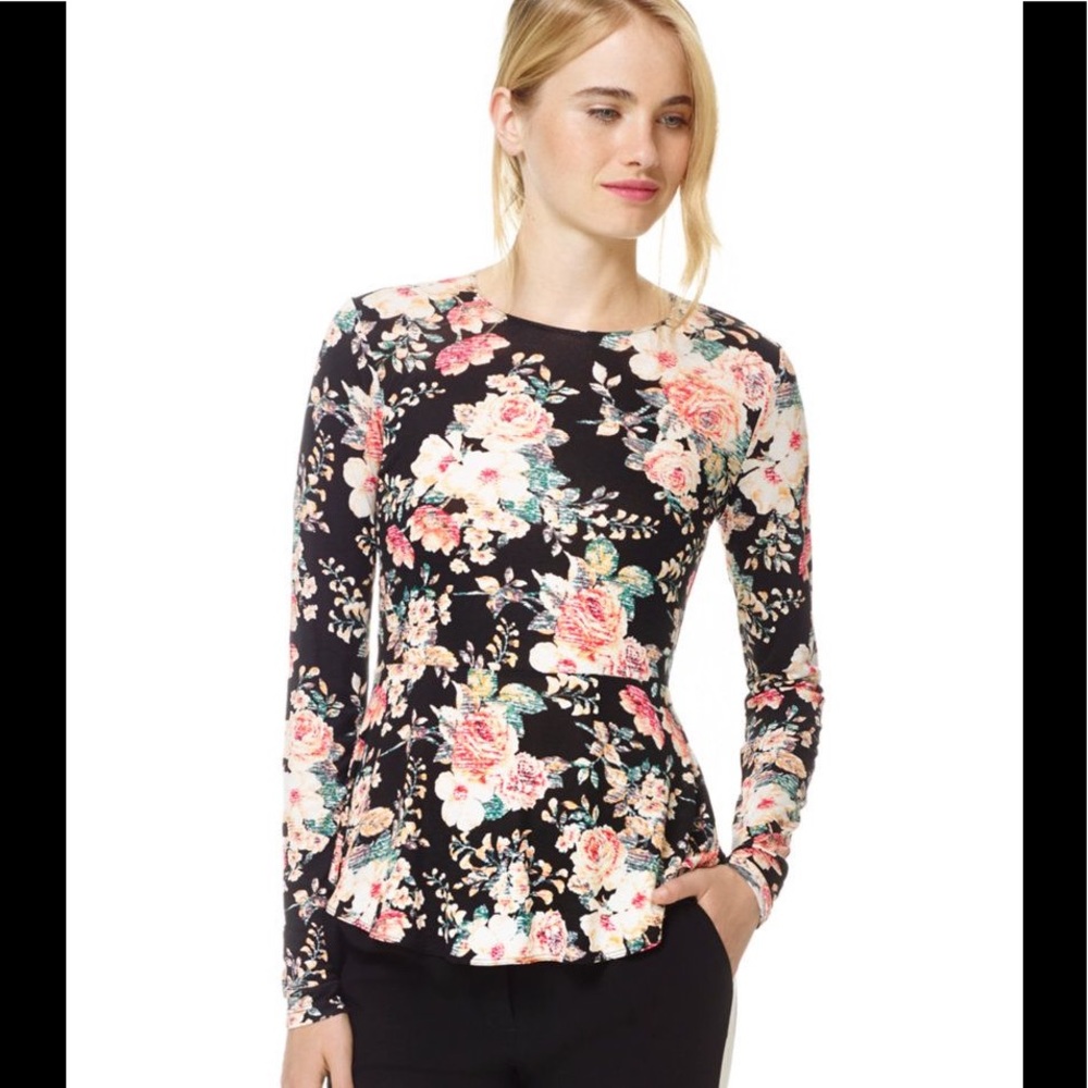 Aritzia Floral Long Sleeve Top - Black and Pink
